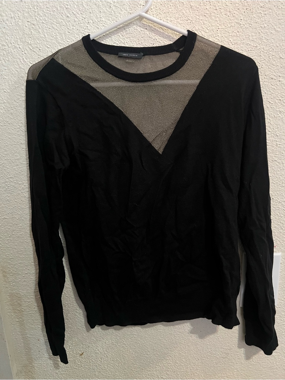 Ikks Black Crewneck Sweater with Sheer V-Inset